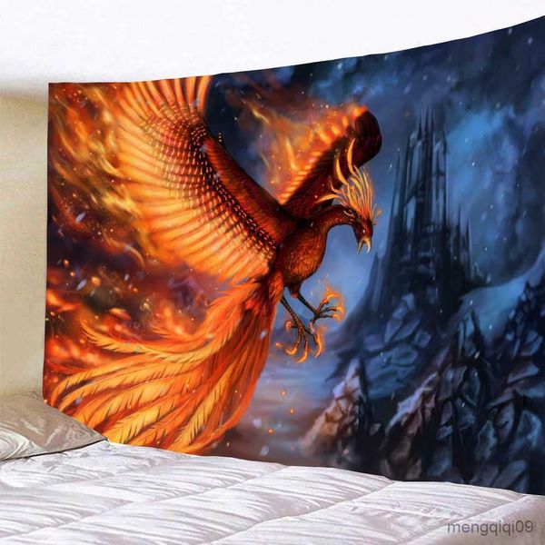 Arazzi Fantasy Phoenix Tapestry Water Ice and Fire Rising Animal Tapestries Flying Bird Art Wall Hanging Home Dorm Decor Wall Blanket R230704