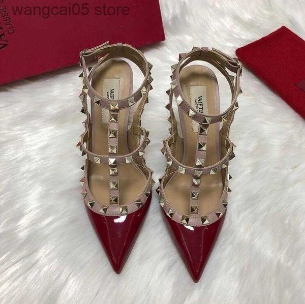 Роскошные женщины высокие сандалии классика бренд золото черный синий красный блестящий патентный кожи Тонкие каблуки 6 см 8 см 10 см. Дизайнерская свадебная обувь 35-44 T230704