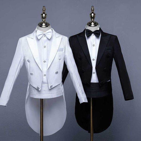 Conjunto de roupas de smoking para crianças, vestido formal, meninos, violino, piano, modelo, show, fantasia de host, crianças, calças de smoking, cinto, gravata borboleta, 4 peças, roupaHKD230704