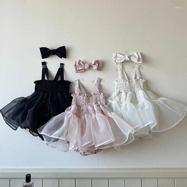 Vestidos de menina versão coreana da primavera e verão bebê princesa estilingue tubo superior malha saco de fios fart macacão saia tutusaiaBoutique