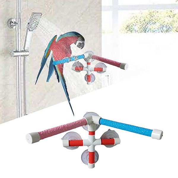 Supporti Ventose Uccelli da compagnia Pappagalli Bagno Doccia Piattaforma in piedi Barra Dual Stick Zampa Rettifica Staffa Stazione Interessanti Posatoi