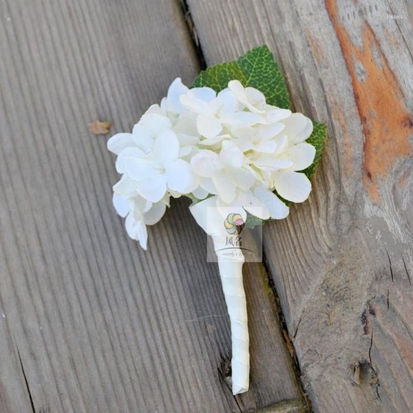 Dekorative Blumen Hochzeit Boutonnieres Künstliche Weiß Rosa Blau Hortensie Bräutigam Trauzeuge Pin Brosche Corsage Dekor Blumenzubehör