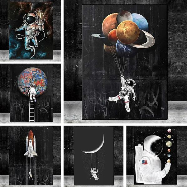 Astronaut Weltraum träumende Stars Leinwand Malerei Wandkunst Bilder für Wohnzimmer Home Decor Jungen Kinderzimmer Dekor Geschenk für den Freund unvorbereitet