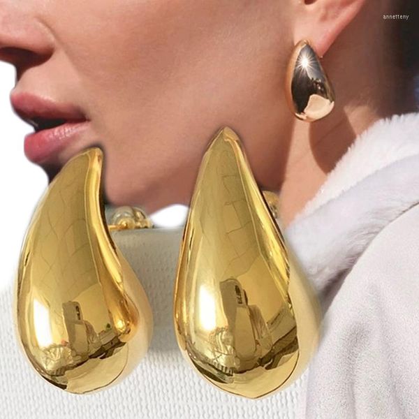 Brincos pendentes banhados a ouro vintage gota de lágrima para mulheres de metal leve e liso brinco de argola em forma de gota joias modernas para presente de festa