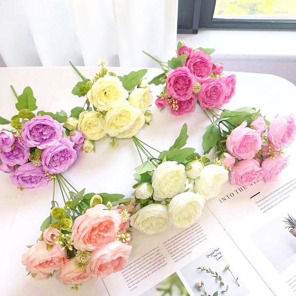 Dekorative Blumen Pfingstrose schöne künstliche hortensie Seidenstrauß Mischung Blumen Mittelstücke Tisch gefälschte Blume für Hochzeitsdekoration zu Hause