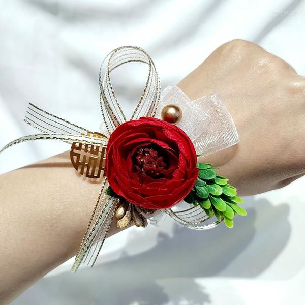 Dekoratif Çiçekler 1 PCS Düğün Bilezik Korsage Prom Çiçek Boutonniere Kına Aksesuarları Düğme Gelin Erkekler Nedime Bilek Düğünleri