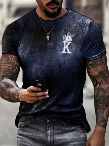Nova camisa masculina t carta impressa em torno do pescoço manga curta designer azul preto cinza gráfico camisetas casuais grande e alto verão vintage
