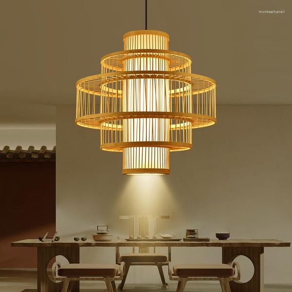 Lampade a sospensione Lampadario intrecciato in bambù Lampadario cinese retrò Attico Ristorante Decorazione del soffitto Casa da tè giapponese E27 Accessori da cucina