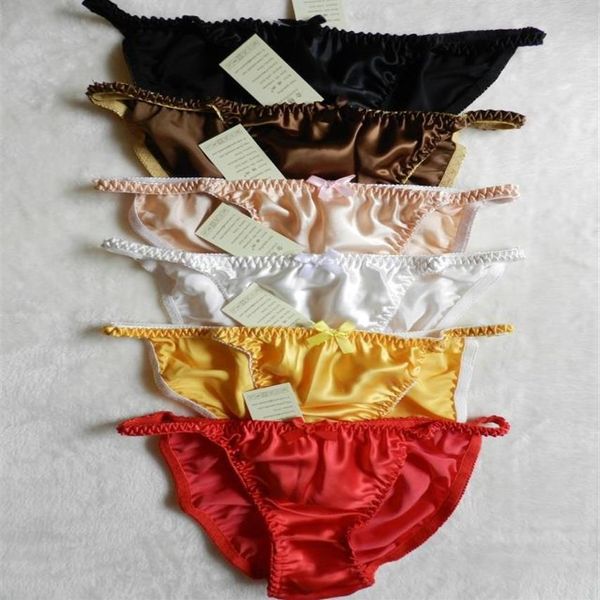 Yeni Fine 6pcs Seksi Kadın Kızlar Saf% 100 İpek String Bikini Kılavuzları Külot Boyutu S M L XL XXL W26 -41 6 Piece Lot2764