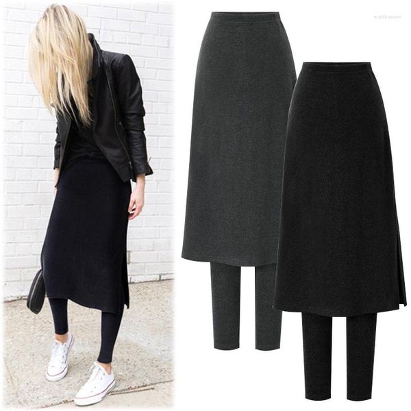 Leggings femininas calças de moletom skinny de veludo quente para roupas femininas 5XL 6XL saia longa calças pretas inverno