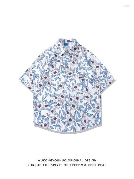 Camicie casual da uomo Street Camicia a maniche corte stampata in stile hawaiano Fashion Brand Coppia allentata Fiore tutto abbinato