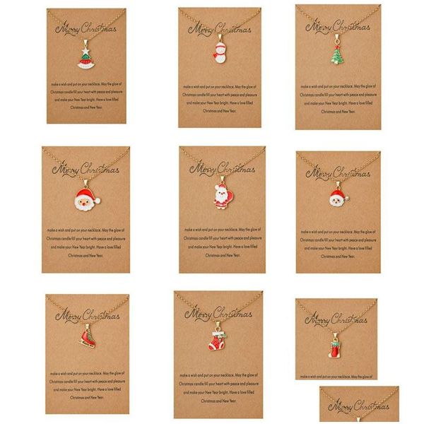Подвесные ожерелья с рождественским ожерельем с подарочной картой Санта -Клаус Сок Снеговик Золотые Цепи для женщин для женщин украшения вечеринки доктор д -д.Джфе