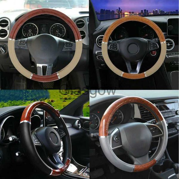 Coprivolante Coprivolante in grana di legno per Auto Car Tuning SUV Lux Grip PU Leather Universal Vintage Interior Parts Accessori per auto x0705