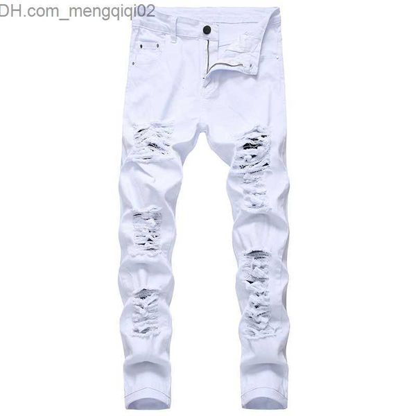 Herren Jeans Herren Weiß Schwarz Distressed Holes Skinny Jeans Ganzkörperansicht Denim Hosen Street Style Hosen Großhandel Z230711
