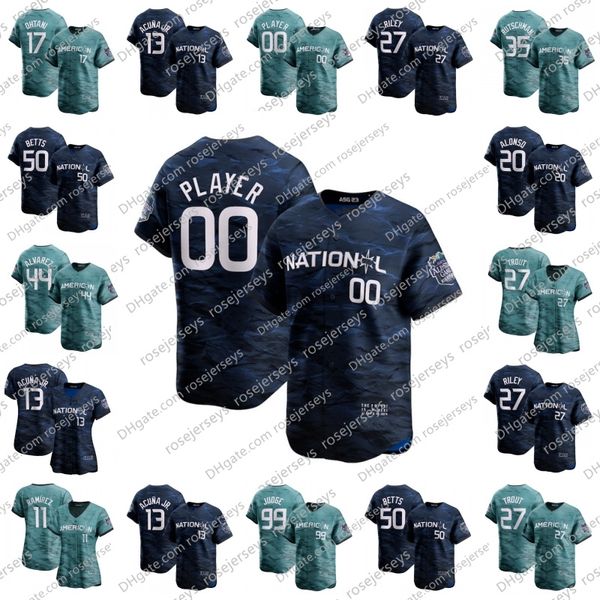 Cutom 2023 All-Star Baseball Jerseys Aaron Judge Rafael Devers Byron Buxton Shohei Ohtani Mike Trout Marcus Semien Ronald Acuna Jr. Mookie Betts 28 Martinez