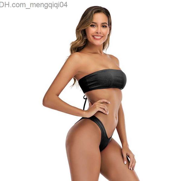 Roupa de banho feminina biquíni sólido Brazillian maiô conjunto de biquíni feminino sexy com ombro fora do ombro preto vermelho rosa amarelo branco natação maiô Z230706