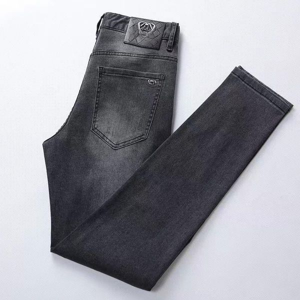 Jeans masculino de grife Jeans cinza desbotado Calça reta com estampa de letra High Street