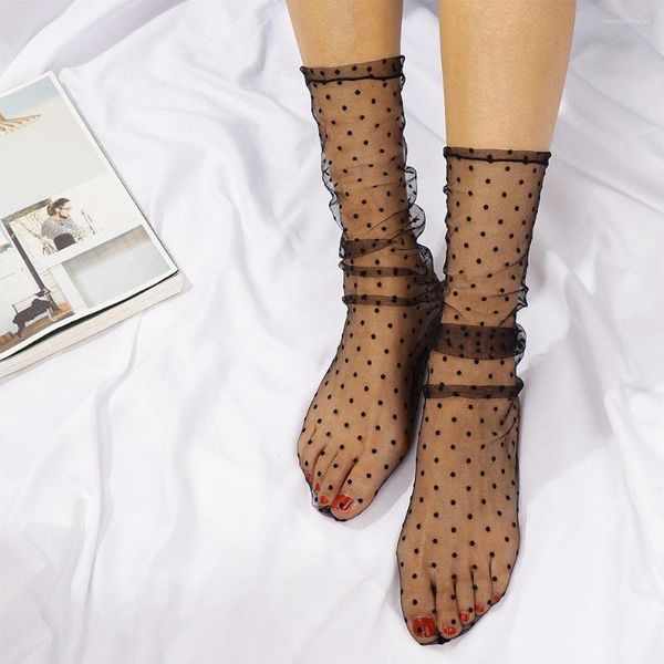 Frauen Socken Modepunkt Spitze transparentes Mesh-Knöchel Damen Ultra-dünne Prinzessin Tüll weibliche Meias