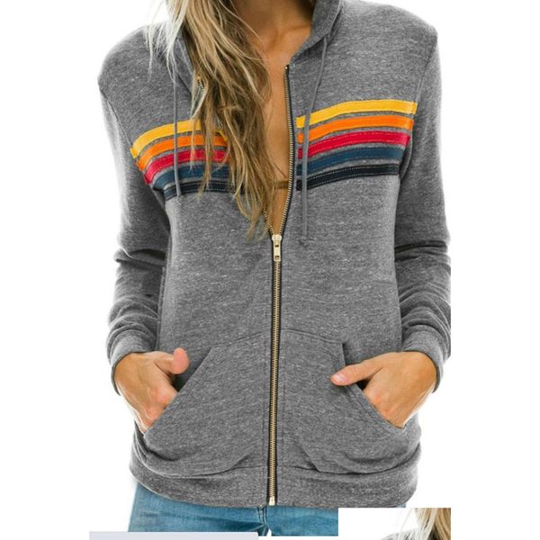 Felpe con cappuccio da donna Felpe con cappuccio grigio Abbigliamento Mens Designer Fl Zip Uomo con cappuccio Hoddie Rainbow Stripe Manica lunga Donna Sweat Shi Dhf3V