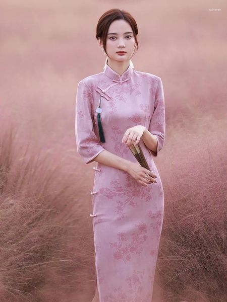 Ethnische Kleidung Frühlingseleganz Asiatisches Kleid Rosa Cheongsam Frauen Schlanker chinesischer Stil Vintage-Mode Modern Verbessern Sie junge Mädchen Qipao