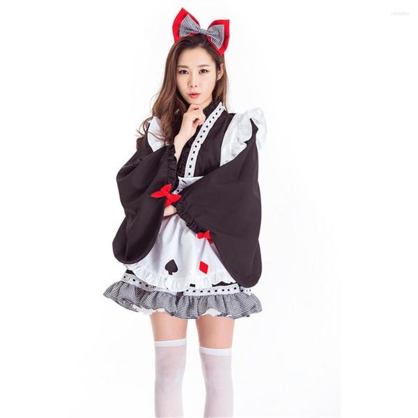 Traje de tema Cosplay Maid Outfit Japonês Quimono Sexy Uniforme Para Mulheres Halloween Festa de Carnaval Arco Lolita Vestido Princesa