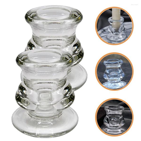 Castiçais 2 peças suporte transparente jarro transparente decorativo vidro cônico LED namoro
