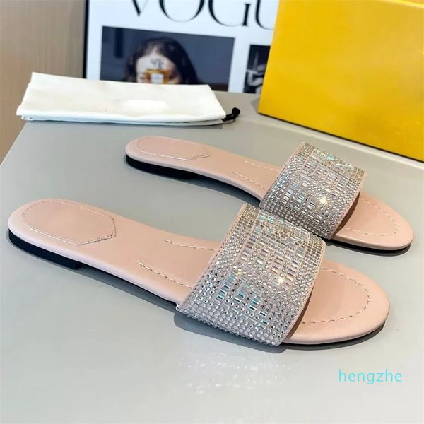 Sandali Scarpe Crystal Embroidery Nude Black White Lady Beach Slide Flats Elegant Walking Slip On Pantofole EU35-43