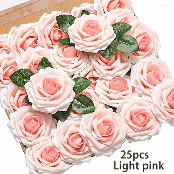 Fiori decorativi 25 pz/scatola Testa artificiale Real Touch Rose Realistico Falso Fai da te Scrapbooking Craft Matrimoni per feste Decorazioni per la casa