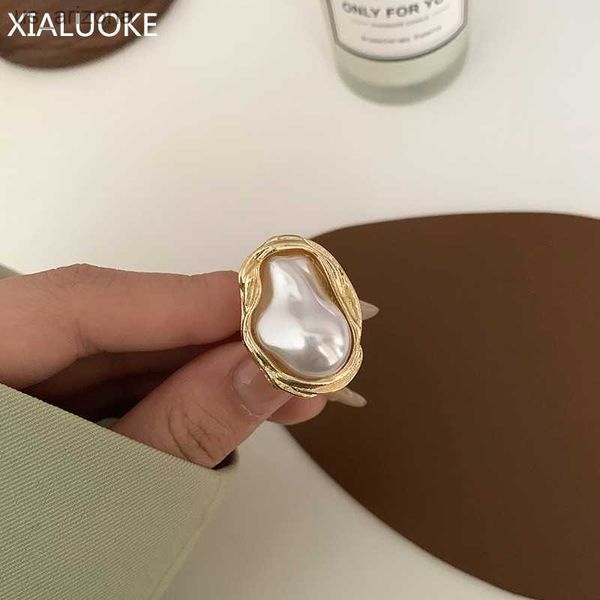 XIALUOKE New Fashion geometrico irregolare anello di perle barocche per le donne Retro aperto ridimensionabile anelli per dito indice gioielli per feste L230620