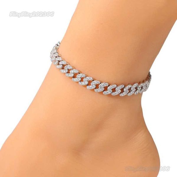 2023 New Fashion Women Anklets Браслет заморозил кубинские звеной сети браслеты Золотые серебряные розовые бриллианты