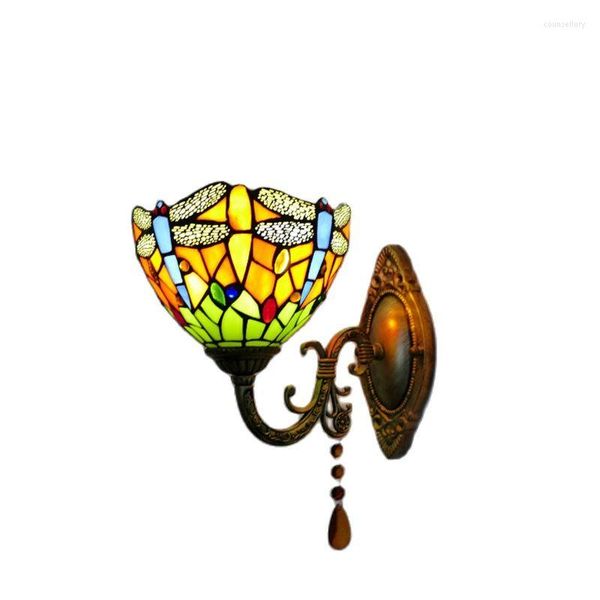 Lampade da parete Lampada da specchio Tiffany Dragonfly Vintage in vetro inossidabile Fancy Bagno Camera da letto Corridoio Scale Portico Sconce Light D32101