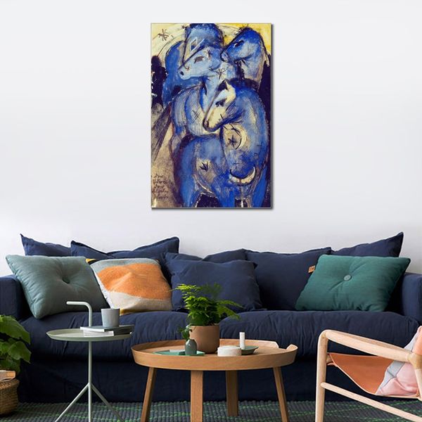 Moderne abstrakte Leinwandkunst, Turm, blaues Pferd, Franz Marc, handgefertigtes Ölgemälde, zeitgenössische Wanddekoration
