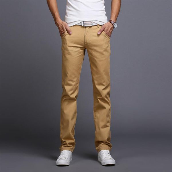 Whole-2016 New Men Business Casual Slim Pants Mid-Waist Trousers Fashion Mens Straight Cargo Pants Chinos Brand Clothing Homme248b
