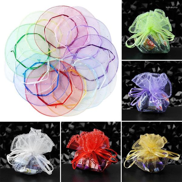 Hediye Sargısı 10 PCS Şeker Çantası Çapı 26cm İplik Yuvarlak Noel Organza Drawstring Düğün Partisi