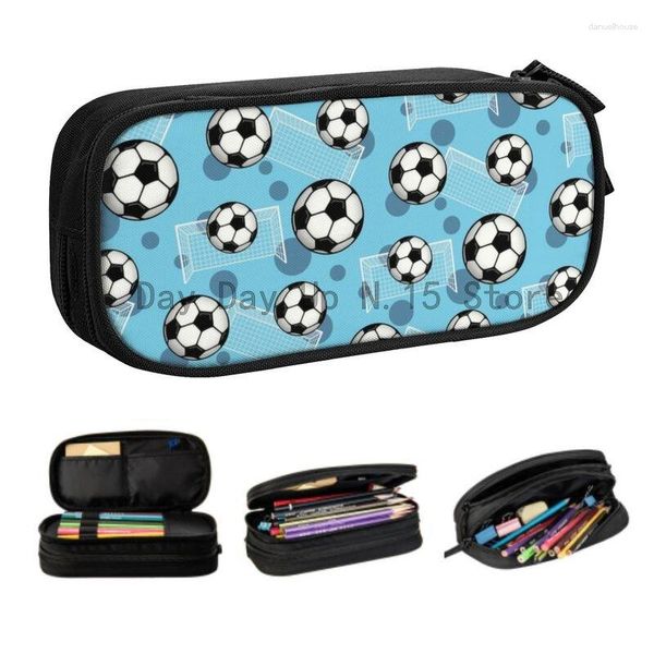 Sacos Cosméticos Personalizados Bola de Futebol Kawaii Estojos para Lápis Menino Menina Grande Capacidade Gol Azul Saco Padrão Futebol Acessórios Escolares