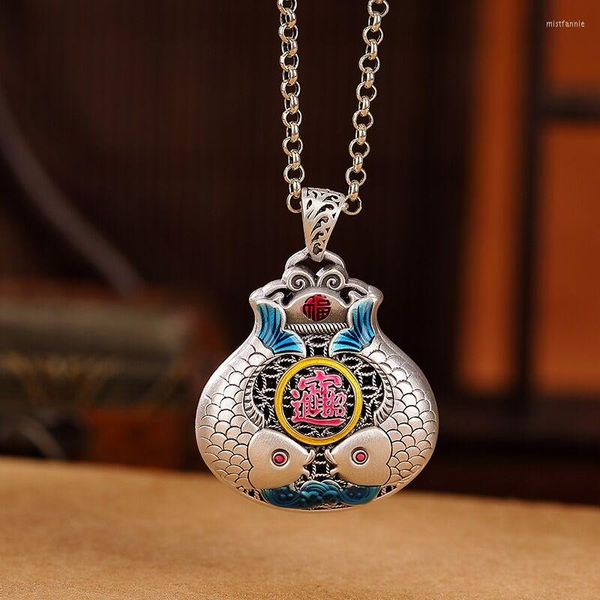 Collane con ciondolo Karloch color argento Cloisonne China-Chic Lucky Pisces da uomo lungo