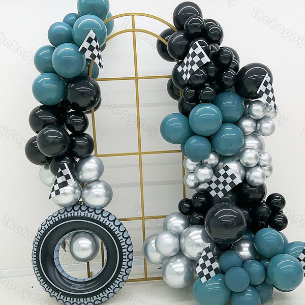 Altri articoli per feste per eventi Blu Nero Argento Palloncino Arco Corsa Pneumatici gonfiabili Auto da corsa Palloncini compleanno Baby Shower Ragazzi Fast Two Decor 230705