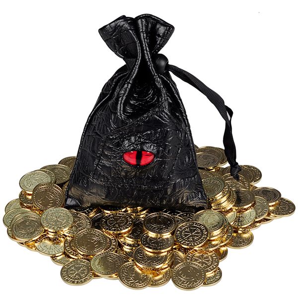 Quebra-cabeças 3D DND Fantasy Coins 50 Tokens de Tesouro de Metal Dourado Antigo com Bolsa de Couro Saque de Jogo Acessórios Adereços 230704