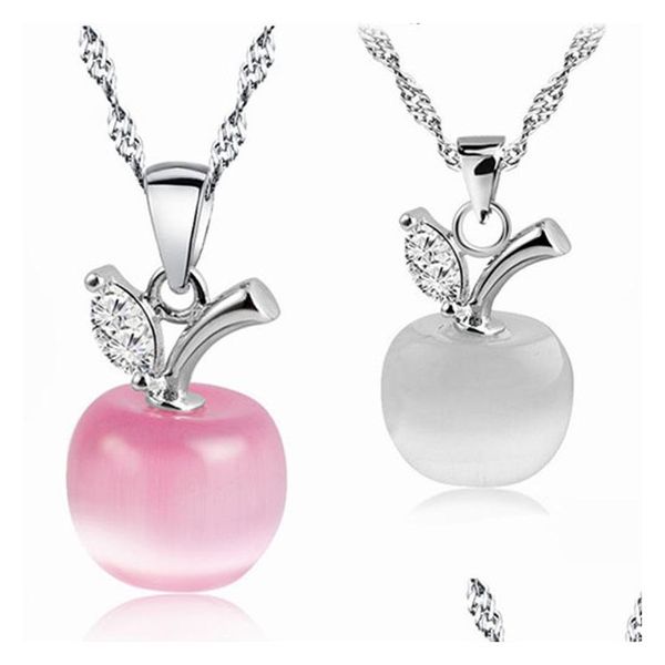 Collane con ciondolo Collana in pietra opale di alta qualità Rosa bianca Apple Moonstone Charm Catena in argento per le donne Gioielli di moda da donna in B Dhpxb