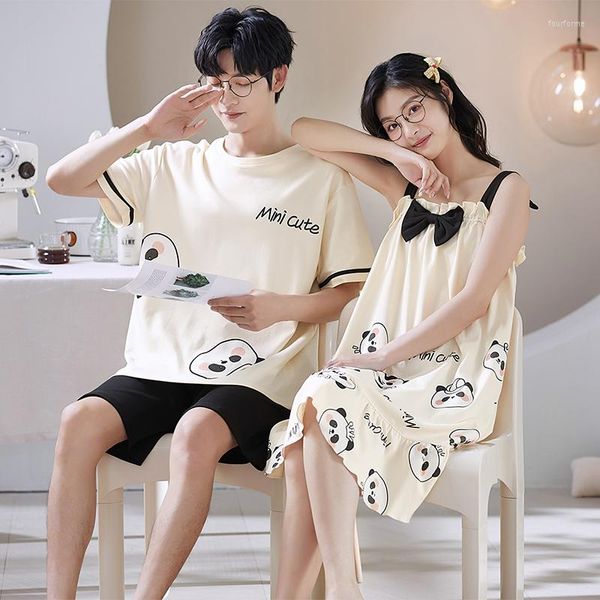 Roupa de dormir feminina de verão casal feminino conjunto de pijama masculino pijama coreano camisola feminina panda desenho animado roupa de lazer amante pijama noite