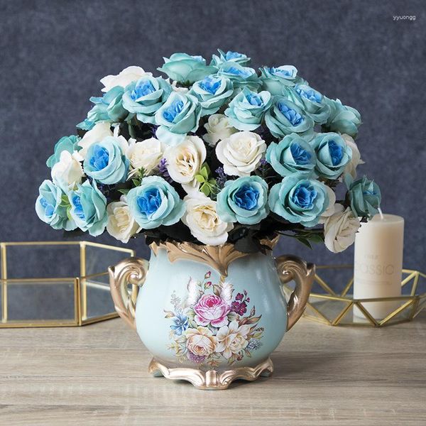 Dekoratif Çiçekler Gül Buket Fleur Articielle İpek Flores Yapayları Dekorcion Hogar Düğün Ev Masası için Yapay Çiçek