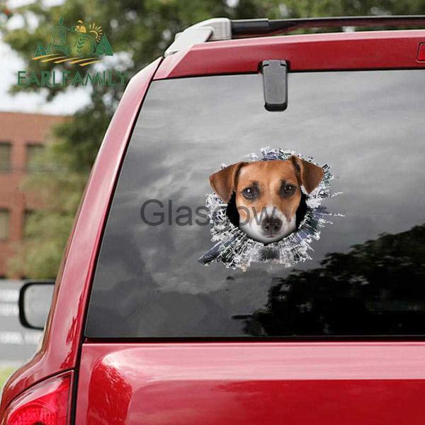 Adesivos de carro EARLFAMILY 13cm para Jack Russell Terrier Fragmentos de vidro Adesivos de carro engraçado Decalque Car Assessoires Adesivo de para-brisa à prova d'água x0705