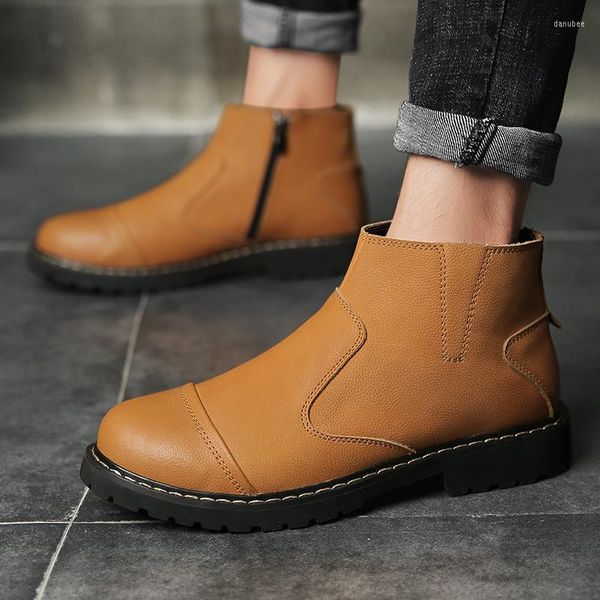 Botas masculinas moda couro genuíno tênis de cano alto com cadarço no tornozelo outono sapatos confortáveis