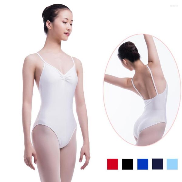 Vestuário de palco Adulto Ballet Dance Collant Branco Brilhante Spandex Lycra Ginástica Mulheres Meninas Sphagetti Camisola Roupas