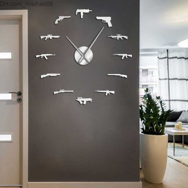 Relógios de parede 3D Pro Gun Armas Decoração de parede Tático Exército Rifle Ammo Variety Armas Adesivo de parede DIY Grande Relógio de parede Gun Lovers Decoração do quarto 210309 Z230705