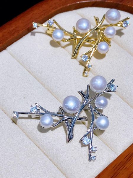 Spille Ramo Design Spilla di perle d'acqua dolce naturale di alta qualità Gioielli in spilla d'autunno placcati in oro 14 carati