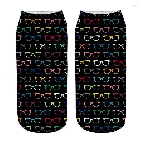 Meias Femininas Kawaii Coloridos Hipster Óculos Estampados Mulher Harajuku Feliz Engraçado Novidade Bonita Presente para Menina