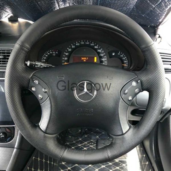 Coprivolante cucito a mano antiscivolo in pelle sintetica nera coprivolante per auto personalizzato per Mercedes Benz W203 CClass 20012007 x0705