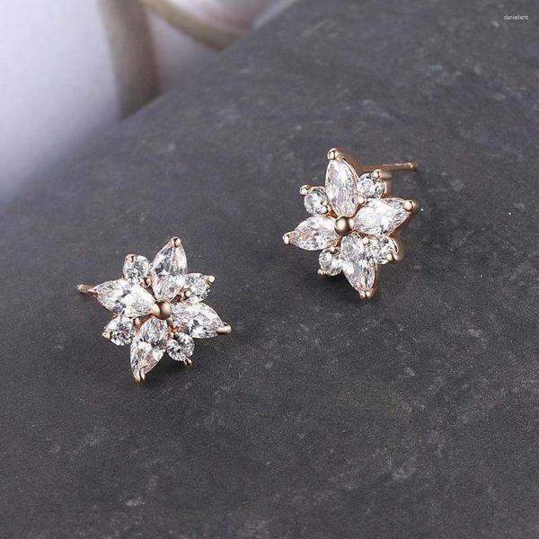 Ohrstecker Strass Blume Rose Gold Farbe Mode Marke Kristall Schneeflocke Hochzeit Schmuck Für Frauen Verkauf E616