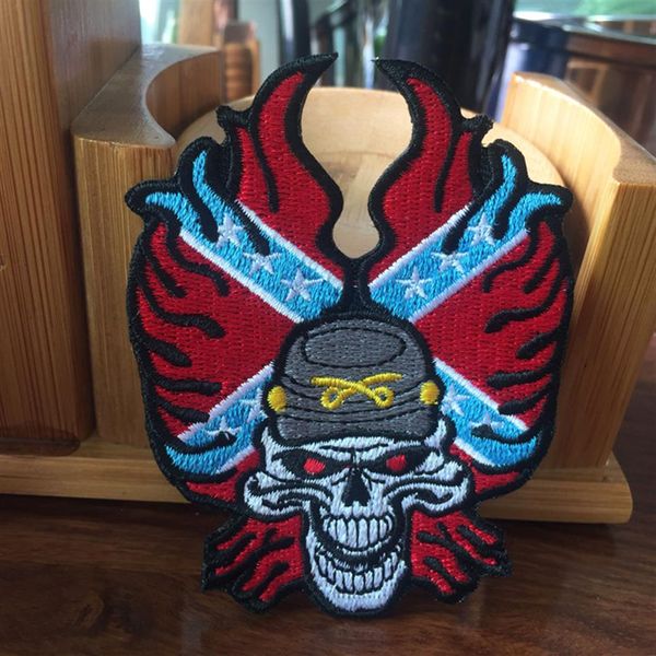 100% bordado Rebel Rider Skull remendo da bandeira americana bordado ferro no remendo distintivo 10 pçs Lote Applique DIY Shipp3315